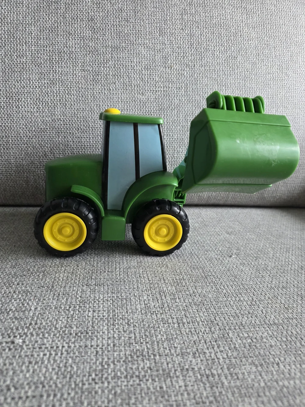 John Deere Green Smiling Excavator Toy with Black Wheels